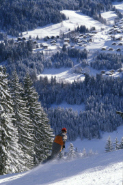 Snowboarder on Les Gets Ski Slopes